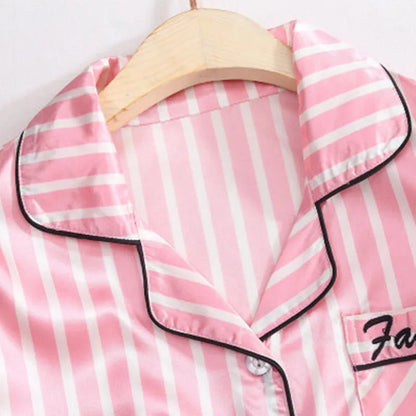 Women's Plus Size 7 Piece Soft Smooth Rayon Pajama Set, V-Neck Loungewear, Pink Striped Sleepwear