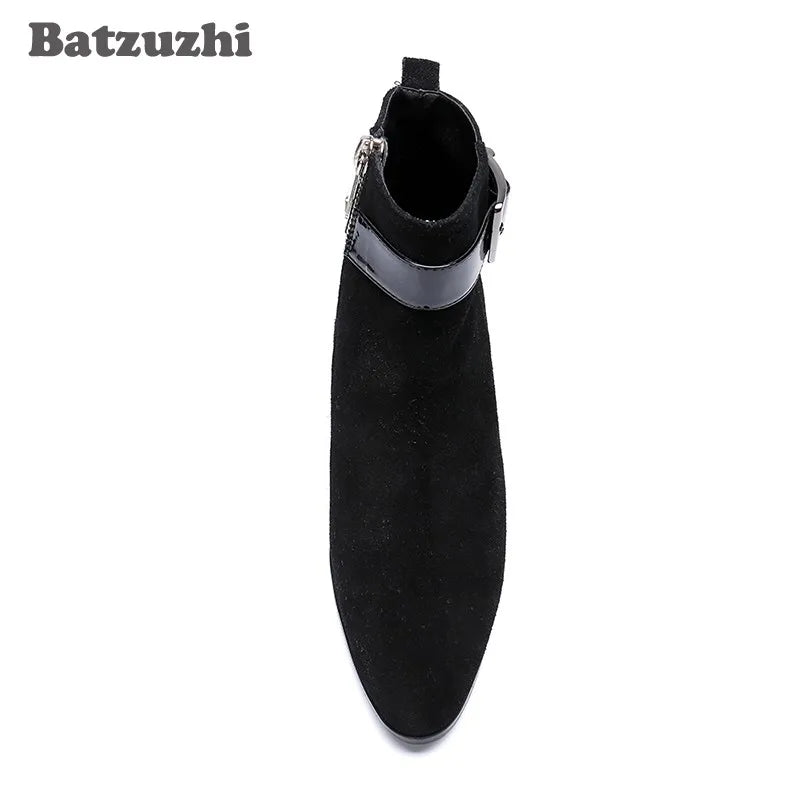 Korean Style Men's Pointed Toe Ankle Boots Black Suede US6-1 Big Size Knight Party Footwear Bota Masculina
