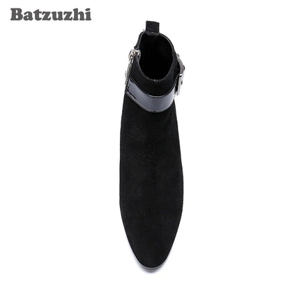 Korean Style Men's Pointed Toe Ankle Boots Black Suede US6-1 Big Size Knight Party Footwear Bota Masculina