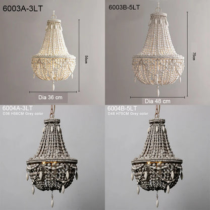 French Country white wood Bead Chandelier dining room bedroom princess Decorative chandelier 3/5 lights hanging light fixture