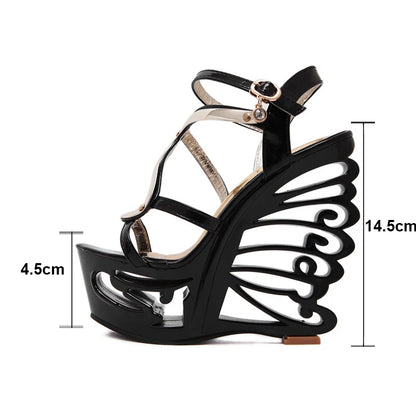 PU leather Strange Style Platform Sandals Women Customized Heel Wedges Shoes Big Size Rivet High Heel Gladiator Sandals
