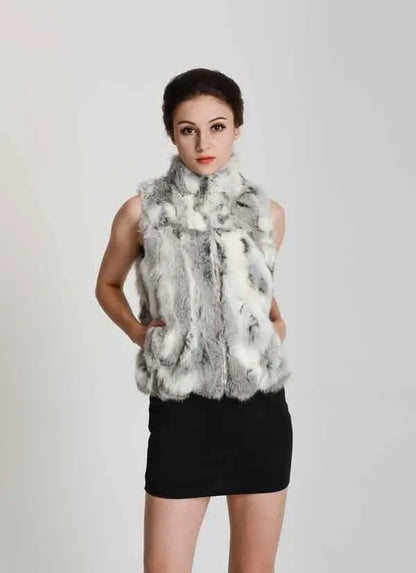 New Women Vintage Real Natural Rabbit Fur Vest with Zipper on Front Classical Style Factory Sale Female Dropshipping Gilet HP400