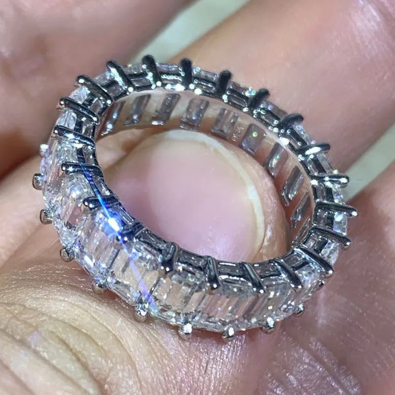 Drop Shipping High Quality Luxury Jewelry 925 Sterling Silver Princess Cut Moissanite Diamond Women Wedding Band Ring Gift