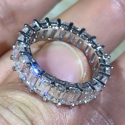 Drop Shipping High Quality Luxury Jewelry 925 Sterling Silver Princess Cut Moissanite Diamond Women Wedding Band Ring Gift
