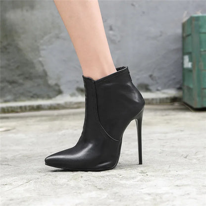Black Women's high-heeled Ankle Boots Spring Autumn Fashion Point Toe Ladies Shoes Sexy Nightclub Short Boot Grey Large Size 45