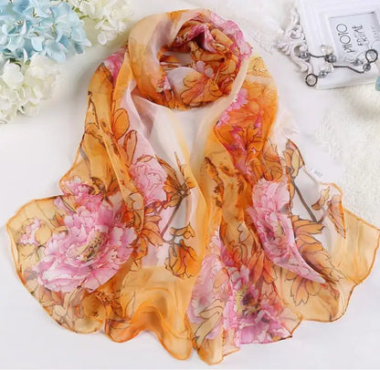 Hot Fashion Summer Chiffon Georgette Scarf Parrot Peony Print Women Foulard Long Shawl&Wrap Bandana Elegant Thin 50*160cm M163