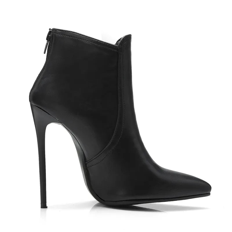 Black Women's high-heeled Ankle Boots Spring Autumn Fashion Point Toe Ladies Shoes Sexy Nightclub Short Boot Grey Large Size 45
