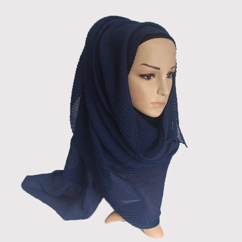2022 Women Plain Cotton Scarf Head Hijab Wrap Solid Full Cover-up Shawls Foulard Femme Headband Crinkle Muslim Hijabs Store