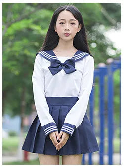 sailor suit school uniform sets JK school uniforms for girls white shirt and dark blue skirt suits student Cosplay