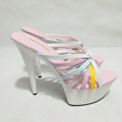 6 inches in summer Round head stilettos, fashionable feet in sexy shoes, 15 cm heel high women's sandals
