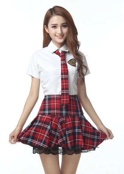 Short Sleeves Japanese School Uniform Girl Sailor Dress Red/Tibetan Blue Plaid Skirt Uniformes Korean Costumes For Girls