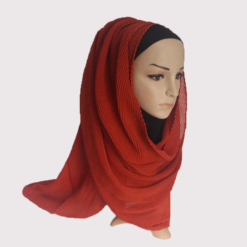 2022 Women Plain Cotton Scarf Head Hijab Wrap Solid Full Cover-up Shawls Foulard Femme Headband Crinkle Muslim Hijabs Store