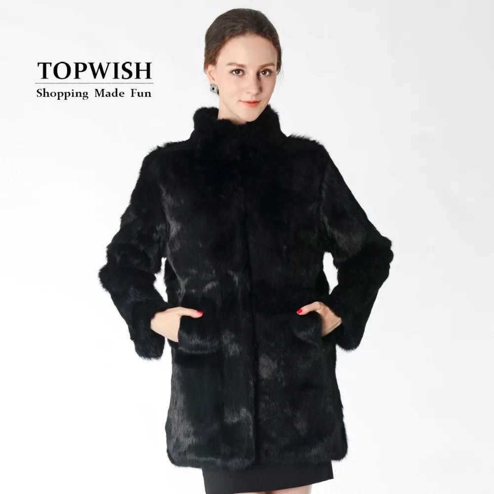 New Arrival Full Pelt Real Rabbit Fur Coat Women Nature Fur Jacket Female Fashion Factory good quality Fur Overcoat NZ147