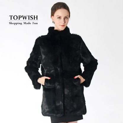 New Arrival Full Pelt Real Rabbit Fur Coat Women Nature Fur Jacket Female Fashion Factory good quality Fur Overcoat NZ147