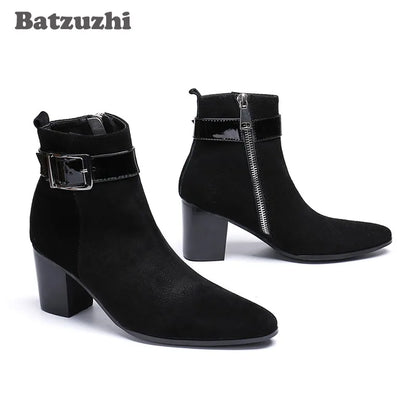 Korean Style Men's Pointed Toe Ankle Boots Black Suede US6-1 Big Size Knight Party Footwear Bota Masculina