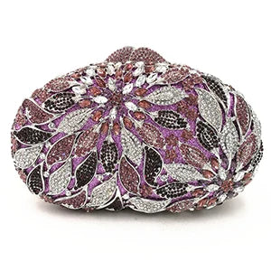 Gold Metal Leaves White Crystals Evening Clutch Bags Luxury Women Wedding Party Purse Ball Handbags Rhinestone Mini Minaudiere