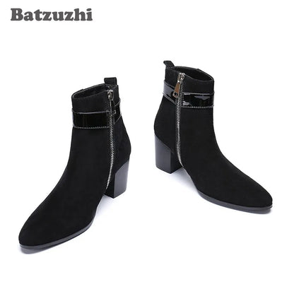 Korean Style Men's Pointed Toe Ankle Boots Black Suede US6-1 Big Size Knight Party Footwear Bota Masculina