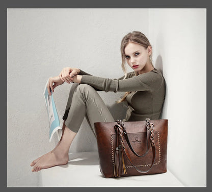 Women Messenger Bags Leather Daily Luxury Tassel Leather Handbags Female Designer Bag Vintage Big Tote Shoulder Bag High Quality