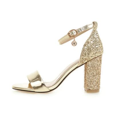 Luxury Silver Gold Summer Sandals for Women Elegant Block High Heels Flip Flop Sequined Party Wedding Shoes Ladies Large Size 45