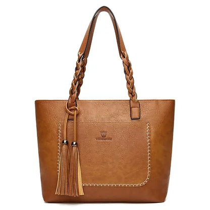 Women Messenger Bags Leather Daily Luxury Tassel Leather Handbags Female Designer Bag Vintage Big Tote Shoulder Bag High Quality