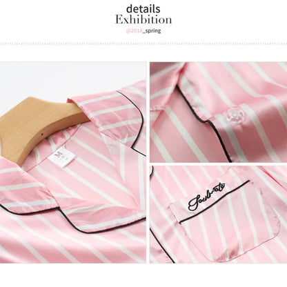 Women's Plus Size 7 Piece Soft Smooth Rayon Pajama Set, V-Neck Loungewear, Pink Striped Sleepwear