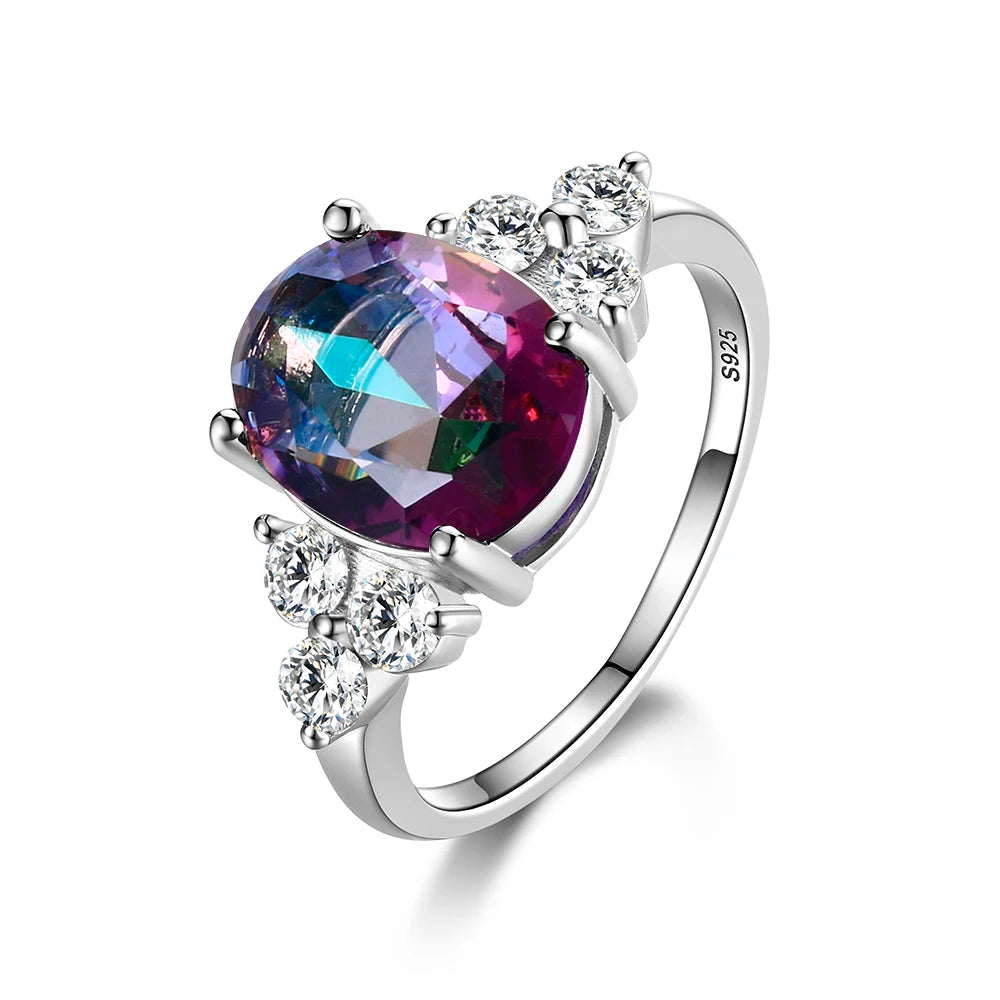 Silver Plated Rings for Woman AAA Oval Olive Zircon Ring Multi-color Gemstone Fashion Luxury Jewelry Wedding Engagement Gift