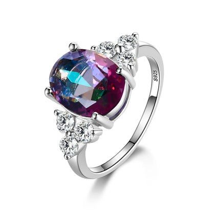 Silver Plated Rings for Woman AAA Oval Olive Zircon Ring Multi-color Gemstone Fashion Luxury Jewelry Wedding Engagement Gift