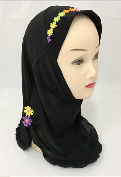 Girls Kids Muslim Beautiful Hijab Islamic Arab Scarf Shawls Flower Pattern