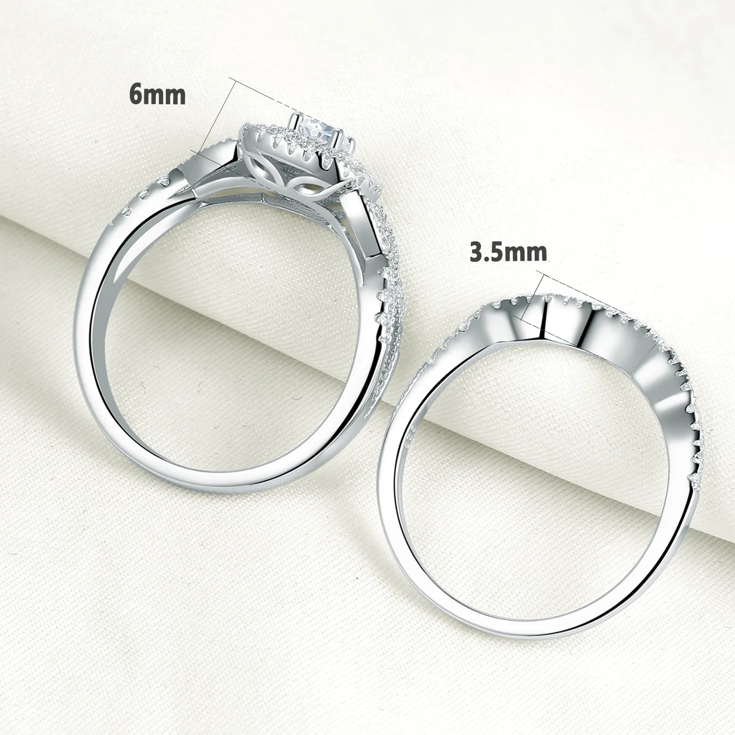 Newshe 2 Pcs 925 Sterling Silver Wedding Rings for Women Double Halo AAAAA Cubic Zircons Engagement Ring Bridal Set Jewelry