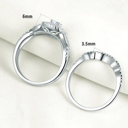 Newshe 2 Pcs 925 Sterling Silver Wedding Rings for Women Double Halo AAAAA Cubic Zircons Engagement Ring Bridal Set Jewelry