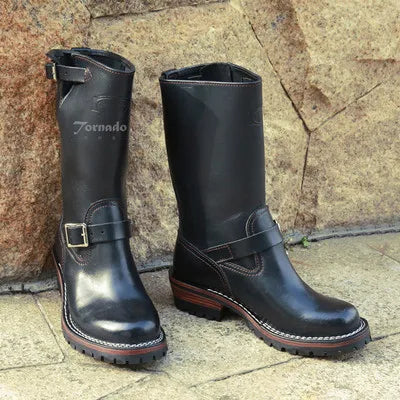 EB666 Rock Can Roll Men's Genuine Italian Cow Leather Footwear Cowhide Top Quality Goodyear Welted Trooper Engineer Boots