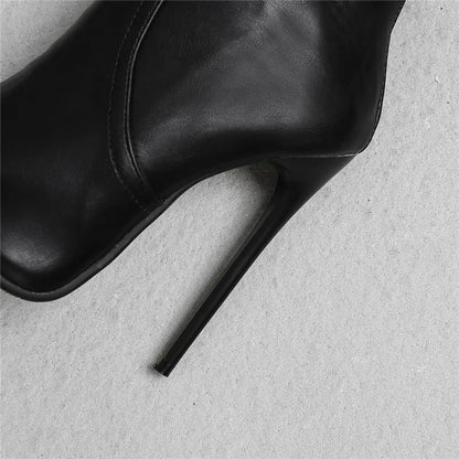 Black Women's high-heeled Ankle Boots Spring Autumn Fashion Point Toe Ladies Shoes Sexy Nightclub Short Boot Grey Large Size 45