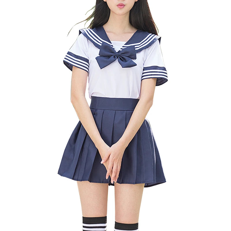 sailor suit school uniform sets JK school uniforms for girls white shirt and dark blue skirt suits student Cosplay
