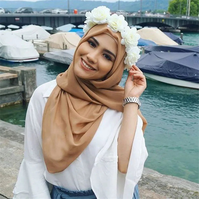 New Fashion Women Solid Chiffon Headscarf Ready To Wear Instant Hijab Scarf Muslim Shawl Islamic Hijabs Arab Wrap Head Scarves
