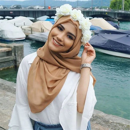 New Fashion Women Solid Chiffon Headscarf Ready To Wear Instant Hijab Scarf Muslim Shawl Islamic Hijabs Arab Wrap Head Scarves