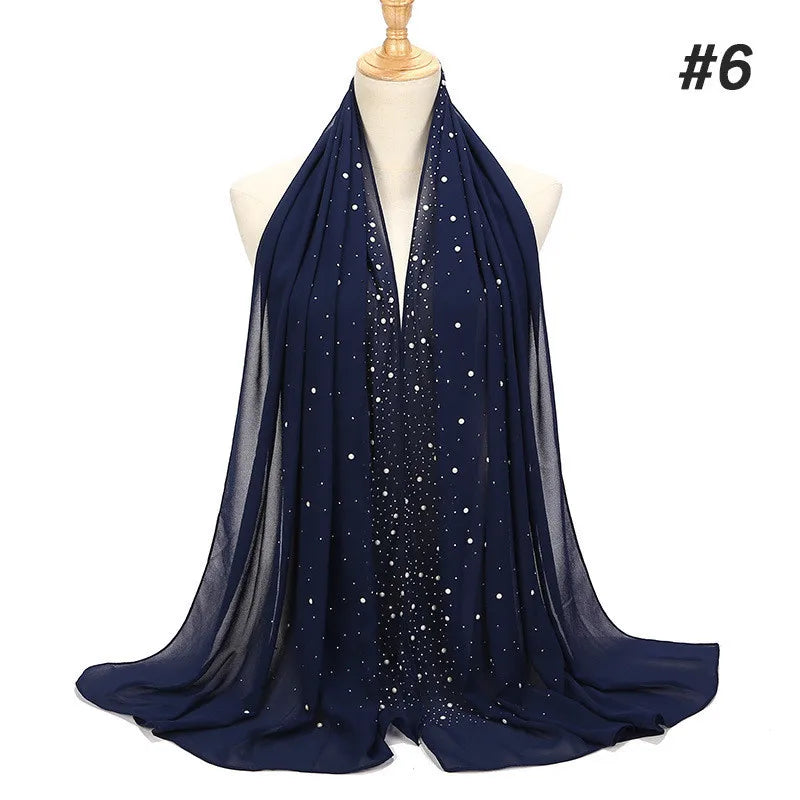 2024 hot sale women plain bubble pearl chiffon scarf Head hijab wrap solid shawls headband foulard femme muslim hijabs stores