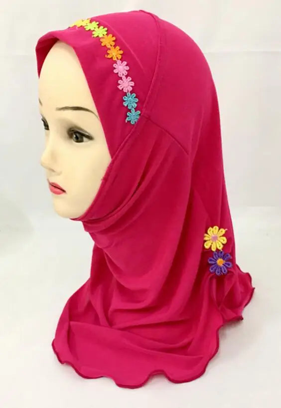 Girls Kids Muslim Beautiful Hijab Islamic Arab Scarf Shawls Flower Pattern