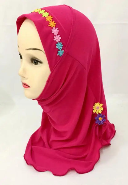 Girls Kids Muslim Beautiful Hijab Islamic Arab Scarf Shawls Flower Pattern