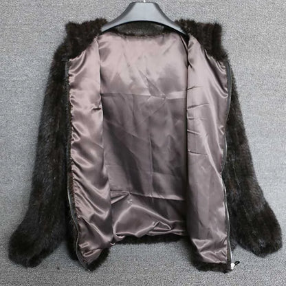 New Mink Fur Coat Women's Long-Sleeve Top Fashion All-Match Mink Knit Jacket Mink Knitted Fur Coat
