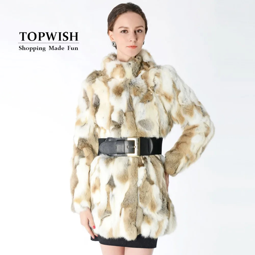 New Arrival Full Pelt Real Rabbit Fur Coat Women Nature Fur Jacket Female Fashion Factory good quality Fur Overcoat NZ147