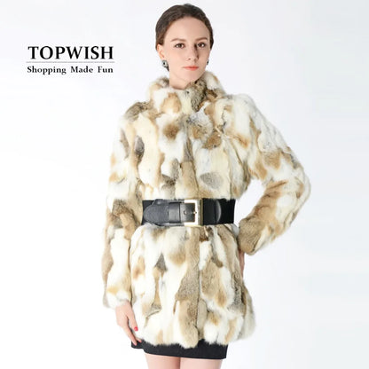 New Arrival Full Pelt Real Rabbit Fur Coat Women Nature Fur Jacket Female Fashion Factory good quality Fur Overcoat NZ147