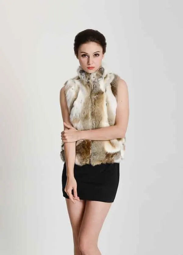 New Women Vintage Real Natural Rabbit Fur Vest with Zipper on Front Classical Style Factory Sale Female Dropshipping Gilet HP400