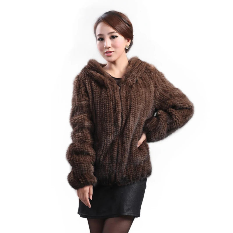 New Mink Fur Coat Women's Long-Sleeve Top Fashion All-Match Mink Knit Jacket Mink Knitted Fur Coat