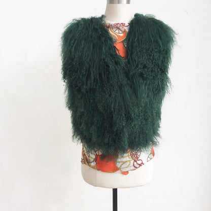 Luxury Long Mongolia Sheep Fur Vest Classical Fashion Trend Design Thick Warm Tan Sheep Fur Jacket Match wsr249