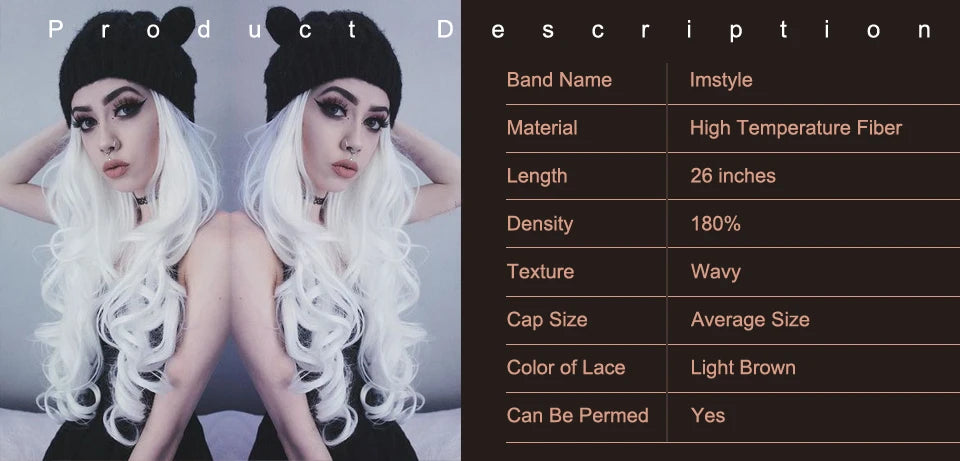 Imstyle White Wigs Synthetic Lace Front Wig Wavy Long Natural Hairline Wig Heat Resistant Fiber Cosplay Wig For Women