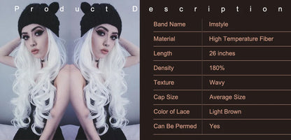 Imstyle White Wigs Synthetic Lace Front Wig Wavy Long Natural Hairline Wig Heat Resistant Fiber Cosplay Wig For Women