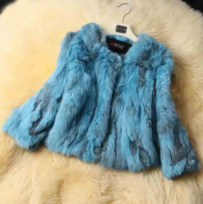 2024 New Women Fashion Brand Design Real Genuine Natural Rabbit Fur Coat   Female Pure Dropshipping Jacket DFP311