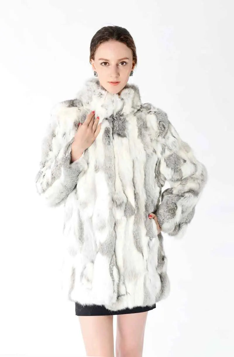 New Arrival Full Pelt Real Rabbit Fur Coat Women Nature Fur Jacket Female Fashion Factory good quality Fur Overcoat NZ147