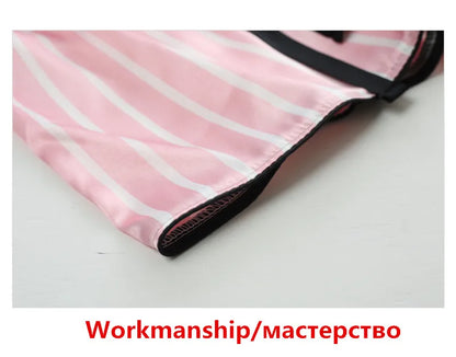 Women's Plus Size 7 Piece Soft Smooth Rayon Pajama Set, V-Neck Loungewear, Pink Striped Sleepwear