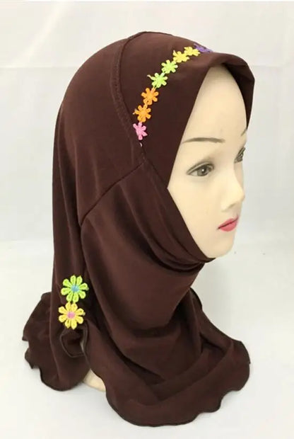 Girls Kids Muslim Beautiful Hijab Islamic Arab Scarf Shawls Flower Pattern